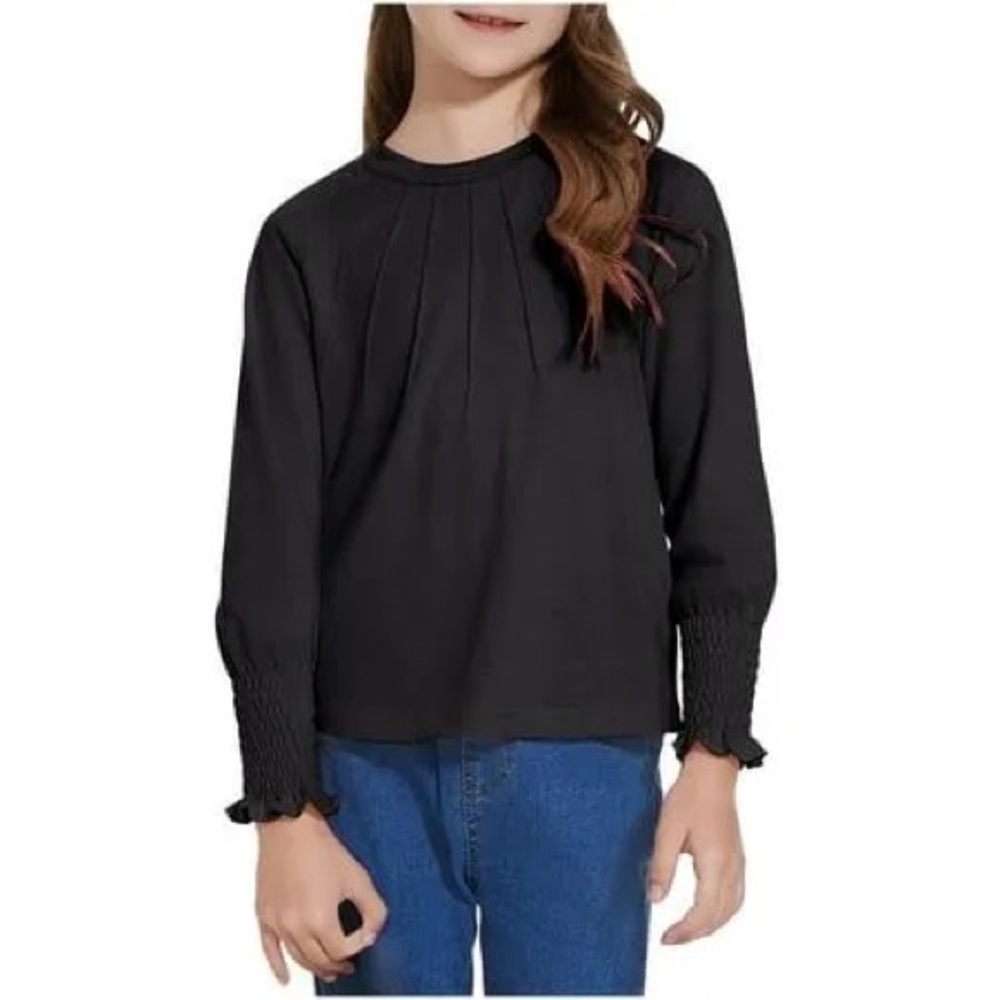 369 NWT Fdqin Girls Long Sleeve Pleated Crew Neck Smocked Cuff Top - Size: 9/10‎